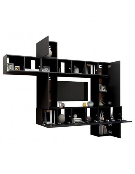 Set di Mobili Porta TV 10 pz Nero in Legno Multistrato