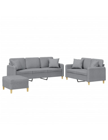 Set Divani 3 pz con Cuscini Grigio Chiaro in Tessuto
