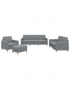 Set di Divani 4 pz con Cuscini Grigio Chiaro in Tessuto 2