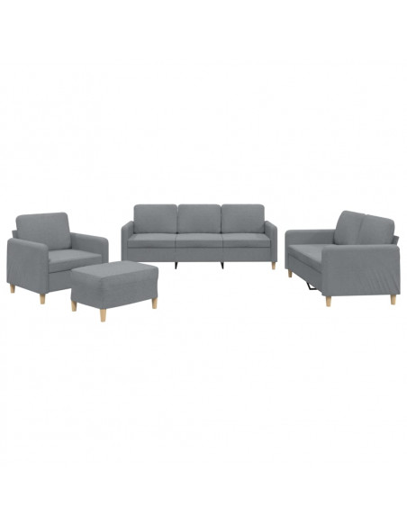 Set di Divani 4 pz con Cuscini Grigio Chiaro in Tessuto