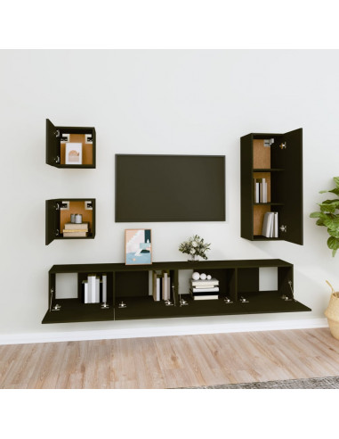 Set di Mobili Porta TV 5 pz Nero in Legno Multistrato