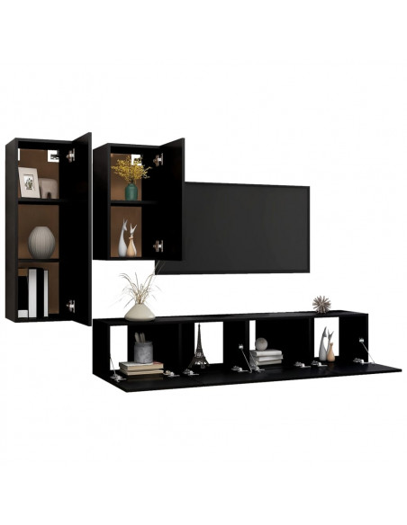 Set di Mobili Porta TV 4 pz Nero in Legno Multistrato