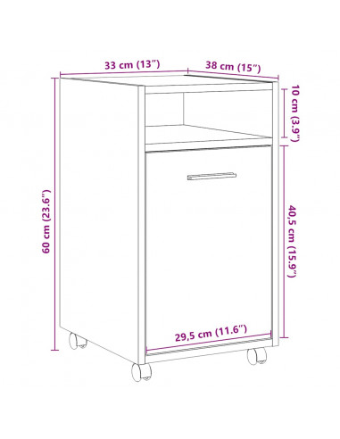 Armadio con Ruote Rovere Artigianale 33x38x60 cm in Truciolato