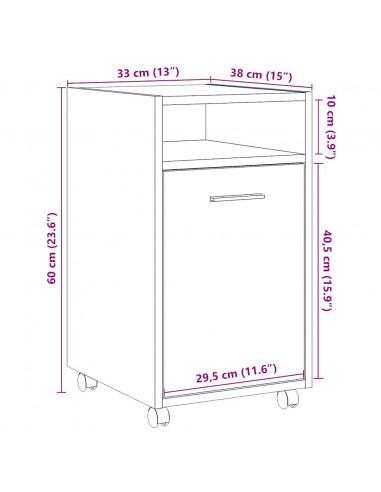 Armadio con Ruote Legno Vecchio 33x38x60 cm Legno Multistrato