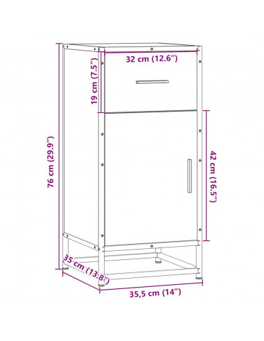 Credenza Grigio Sonoma 35,5x35x76 cm in Truciolato e Metallo