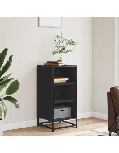 Credenza Rovere Nera 35,5x35x76 cm in Truciolato e Metallo