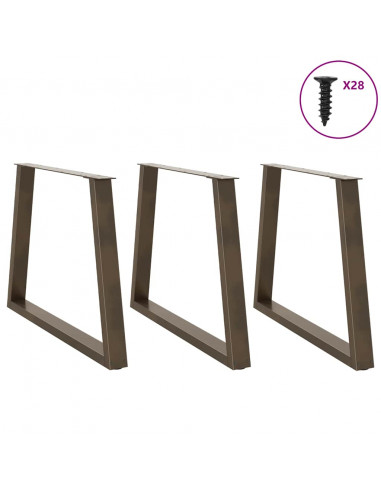 Gambe per tavolo da pranzo a forma di V 3 pz in acciaio naturale 100x(72-73,3) cm