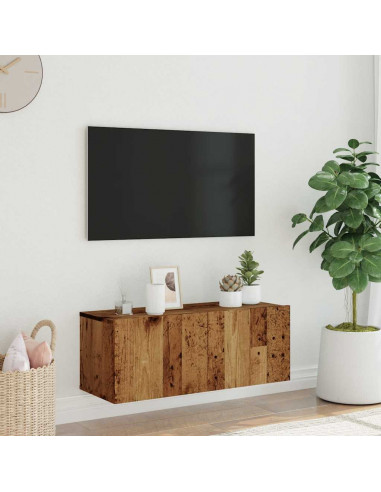 Mobile TV a Parete Legno Antico 80x30x30 cm in Truciolato