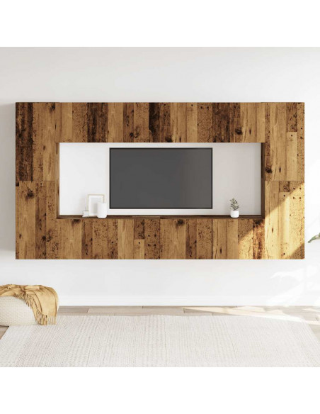 Mobili TV a Parete 8 pz Legno Vecchio Legno Multistrato