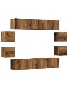 Mobili TV a Parete 8 pz Legno Vecchio Legno Multistrato