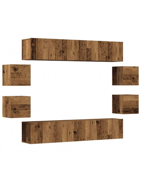 Mobili TV a Parete 8 pz Legno Vecchio Legno Multistrato