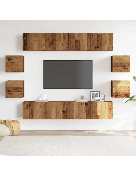 Mobili TV a Parete 8 pz Legno Vecchio Legno Multistrato