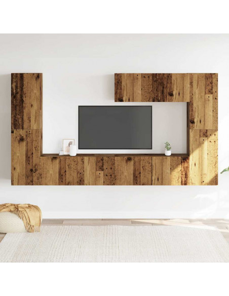 Mobili TV a Parete 7 pz Legno Antico in Legno Multistrato