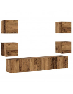 Mobili TV a Parete 6 pz Legno Vecchio Legno Multistrato