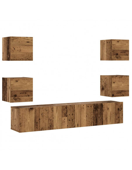 Mobili TV a Parete 6 pz Legno Vecchio Legno Multistrato