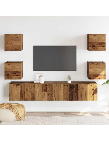 Mobili TV a Parete 6 pz Legno Vecchio Legno Multistrato