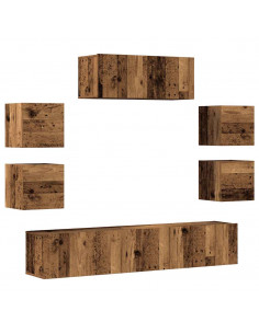 Set Mobile TV 7 pz Montato a Parete Legno Antico in Truciolato