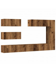 Set Mobile TV 7 pz Montato a Parete Legno Antico in Truciolato