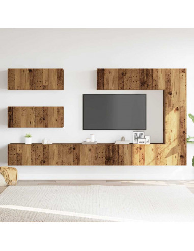 Set Mobile TV 7 pz Montato a Parete Legno Antico in Truciolato
