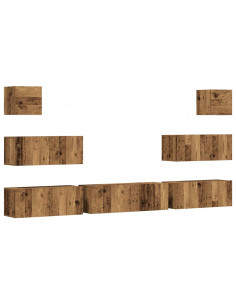 Set Mobile TV 7 pz Montato a Parete Legno Antico in Truciolato