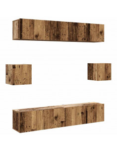 Set Mobile TV 6 pz Montato a Parete Legno Antico in Truciolato