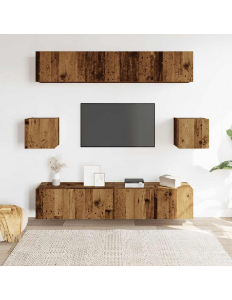 Set Mobile TV 6 pz Montato a Parete Legno Antico in Truciolato