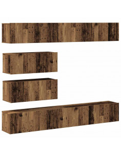 Set Mobile TV 6 pz Montato a Parete Legno Antico in Truciolato