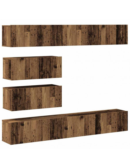 Set Mobile TV 6 pz Montato a Parete Legno Antico in Truciolato