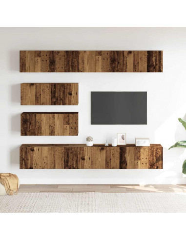 Set Mobile TV 6 pz Montato a Parete Legno Antico in Truciolato