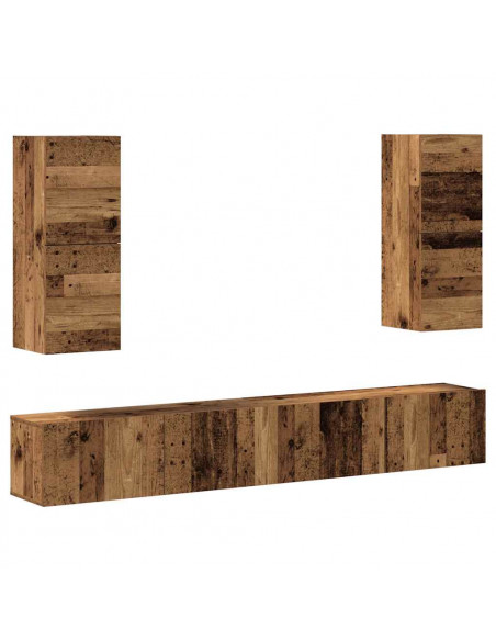 Set Mobile TV 4 pz Montato a Parete Legno Antico in Truciolato