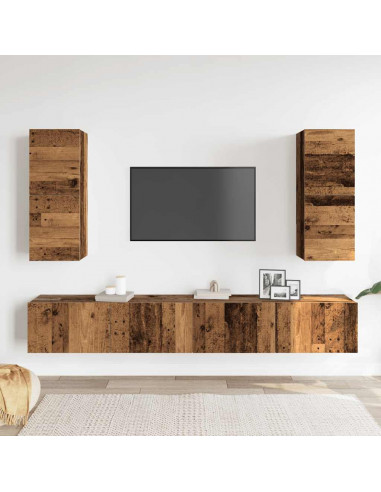 Set Mobile TV 4 pz Montato a Parete Legno Antico in Truciolato