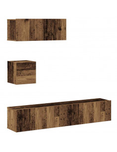 Set Mobile TV 4 pz Montato a Parete Legno Antico in Truciolato