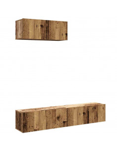 Set Mobile TV 3 pz Montato a Parete Legno Antico in Truciolato