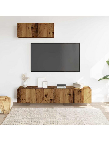 Set Mobile TV 3 pz Montato a Parete Legno Antico in Truciolato