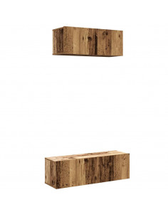 Set Mobile TV 2 pz Montato a Parete Legno Antico in Truciolato