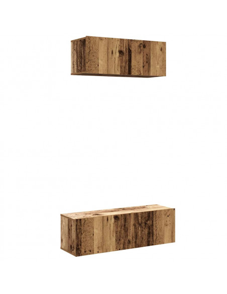 Set Mobile TV 2 pz Montato a Parete Legno Antico in Truciolato