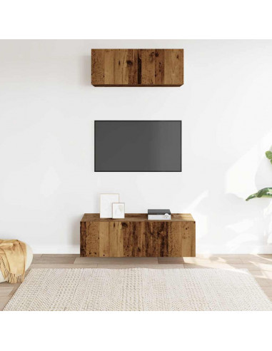 Set Mobile TV 2 pz Montato a Parete Legno Antico in Truciolato