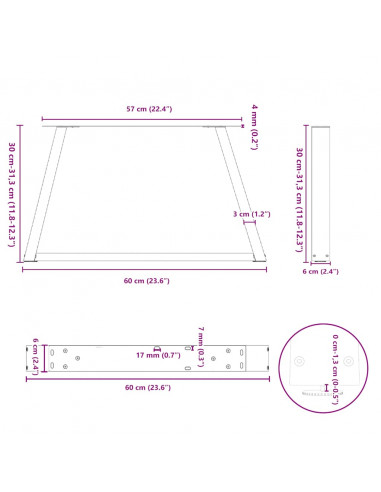 Gambe per Tavolo Pranzo a V 2pz Naturale 60x(30-31,3)cm Acciaio