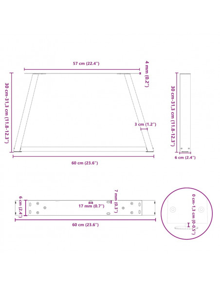 Gambe per Tavolo Pranzo a V 2pz Naturale 60x(30-31,3)cm Acciaio