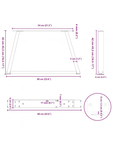 Gambe per Tavolo Pranzo a V 2pz Naturale 60x(42-43,3)cm Acciaio