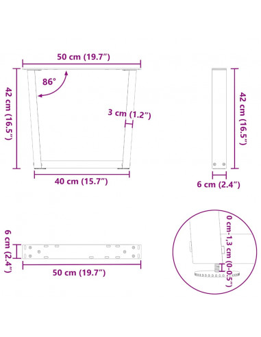 Gambe per Tavolo Pranzo a V 2pz Naturale 50x(42-43,3)cm Acciaio