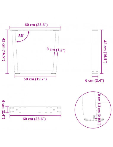 Gambe per Tavolo Pranzo a V 2pz Naturale 60x(42-43,3)cm Acciaio
