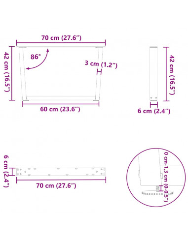 Gambe per Tavolo Pranzo a V 2pz Naturale 70x(42-43,3)cm Acciaio