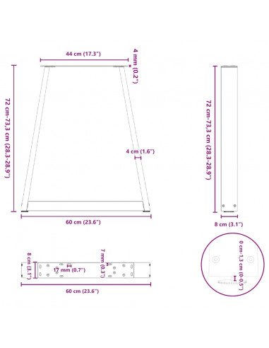 Gambe per Tavolo Pranzo a V 2pz Naturale 60x(72-73,3)cm Acciaio