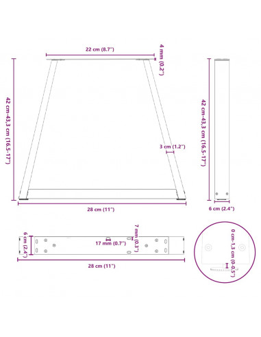 Gambe per Tavolo Pranzo a V 2pz Naturale 28x(42-43,3)cm Acciaio