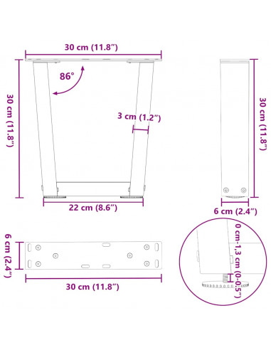 Gambe per Tavolo Pranzo a V 2pz Naturale 30x(30-31,3)cm Acciaio