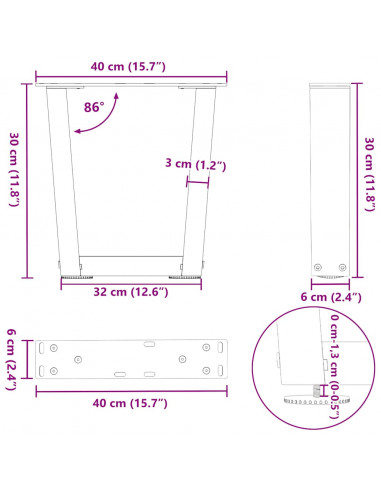 Gambe per Tavolo Pranzo a V 2pz Naturale 40x(30-31,3)cm Acciaio