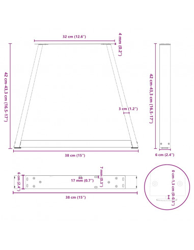 Gambe per Tavolo Pranzo a V 2pz Naturale 38x(42-43,3)cm Acciaio