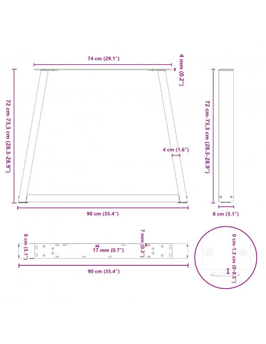 Gambe per Tavolo Pranzo a V 2pz Naturale 90x(72-73,3)cm Acciaio