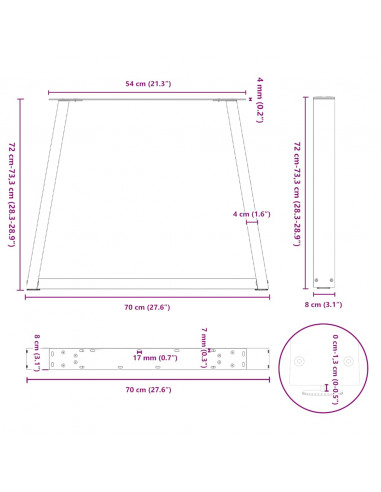 Gambe per Tavolo Pranzo a V 2pz Naturale 70x(72-73,3)cm Acciaio